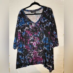 Willi Smith Black Floral V-Neck Blouse